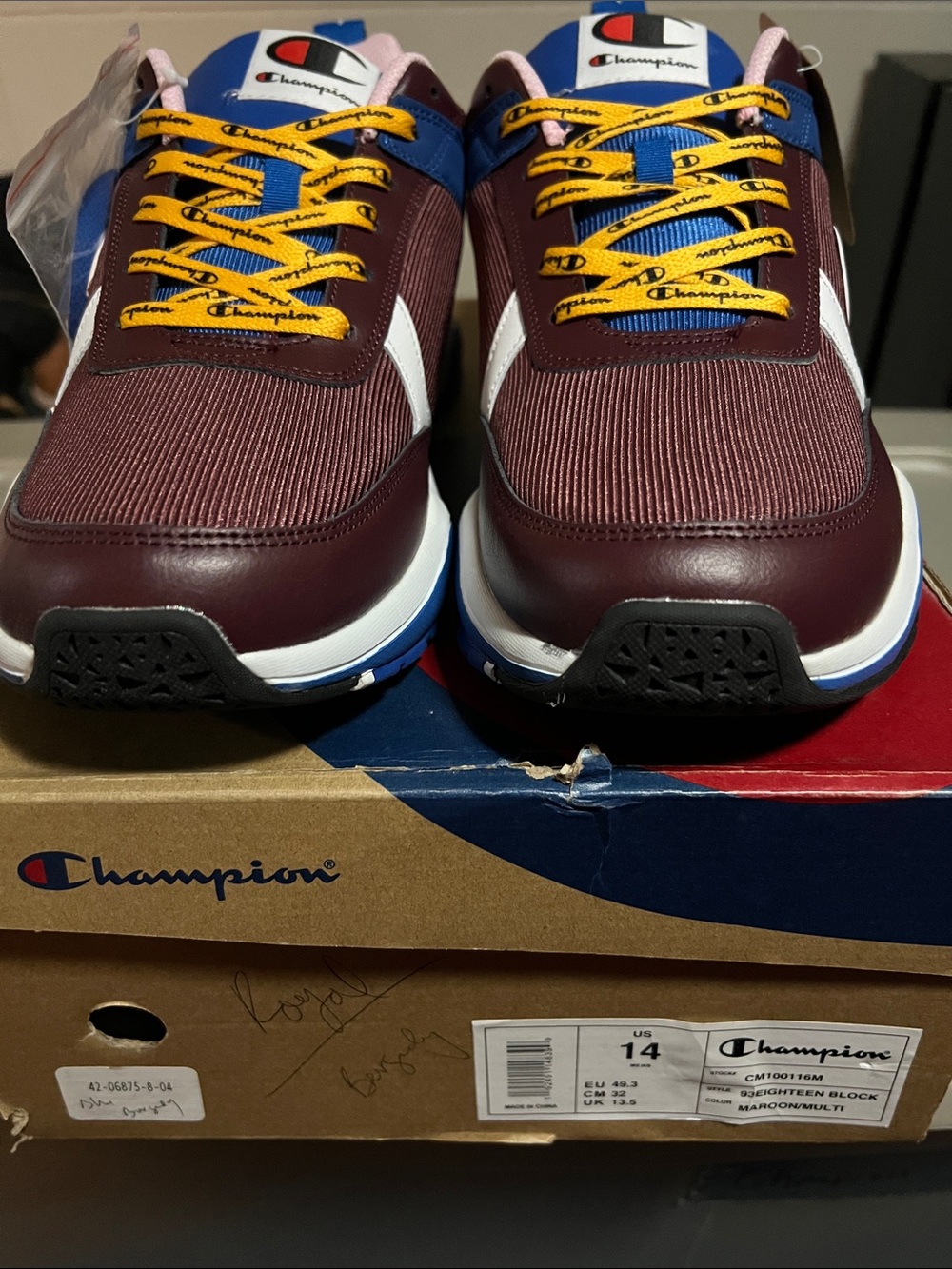 Champion Men's Maroon Sneakers with Blue, Yellow & White Accents Sz 14